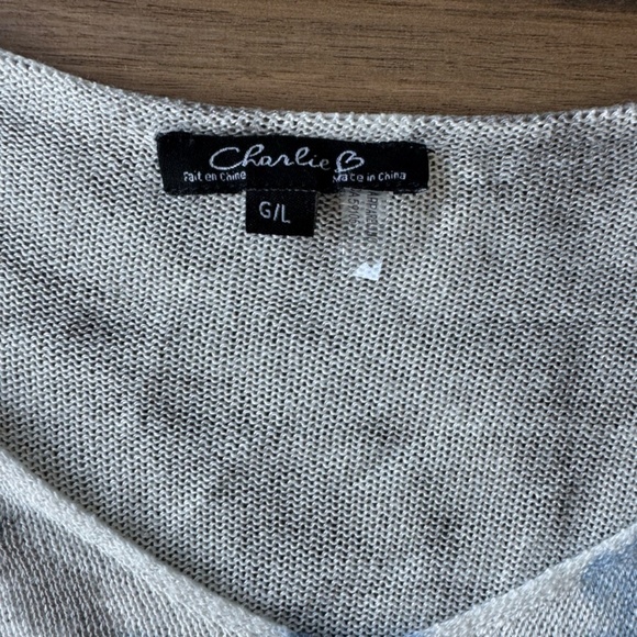 Charlie B Blue Tie Dye Dolman Sleeve V-Neck Lightweight  Pullover Sweater Large - Picture 2 of 5